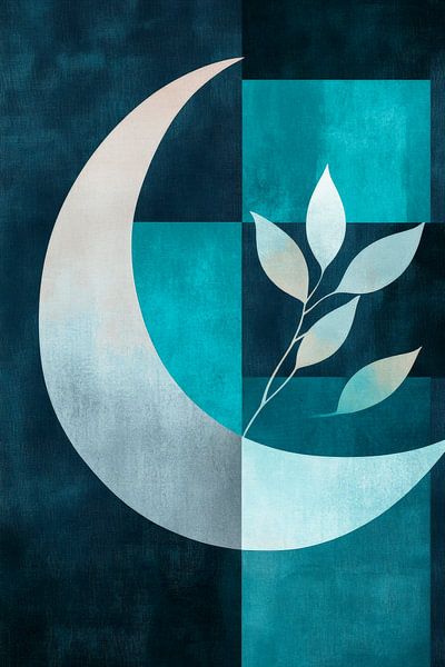 Moon and leaf in soft colours by Poster Art Shop