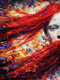 Leidenschaftlich Feurige Rote Haare Frau Abstraktes Impasto Portrait von Ramy Salah Hefny