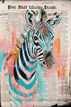 Kleurrijke zebra op krantencollage van Poster Art Shop