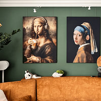 Klantfoto: Meisje met de Parel van Johannes Vermeer... met een Koptelefoon! van Maarten Knops, als ArtFrame