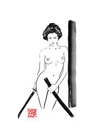 nude samurai geisha by Péchane Sumie