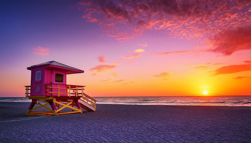 Reddingshut met zonsondergang van Mustafa Kurnaz
