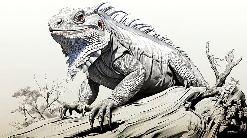 pen drawing of an iguana by Gelissen Artworks