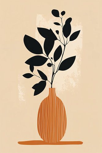 Terracotta Vaas met Bladsilhouet