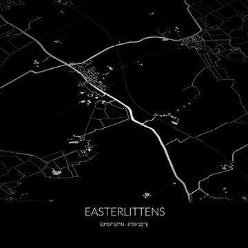 Zwart-witte landkaart van Easterlittens, Fryslan. van Rezona