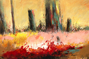 Kleurrijk abstract landschap. Acryl op Papier (1995)