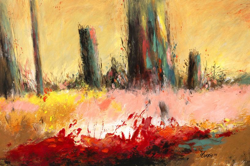 Farbenfrohe abstrakte Landschaft. Acryl auf Papier (1995) von Galerie Ringoot