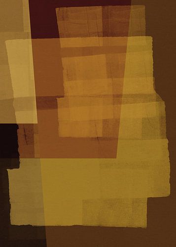 Moderne abstracte vormen in gedempt terra, geel, bruin.