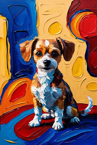 Expressieve hond in kleurrijke schilderij