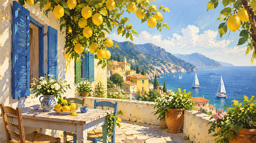 Mediterranean Terrace View With Sunny Lemons