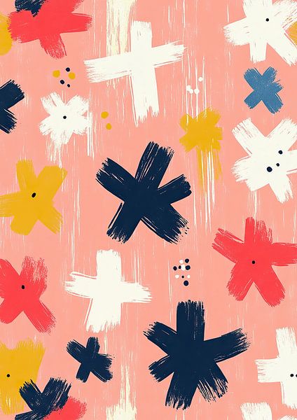Abstract Stars Crosses Colourful Brushstrokes Pink by Niklas Maximilian