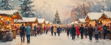 Winter Christmas market with tree