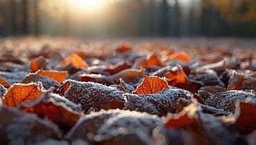 Bevroren herfstbladeren op de grond