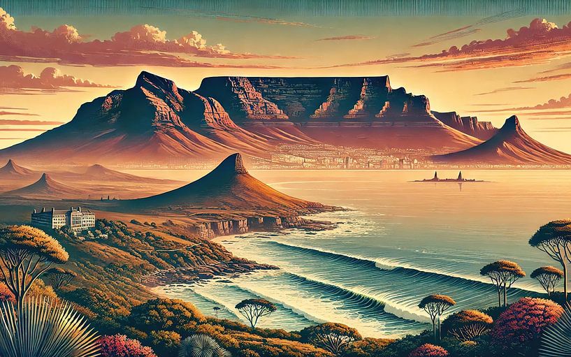 Vintage South Africa, Table Mountain Poster par Chromatic Fusion Studio