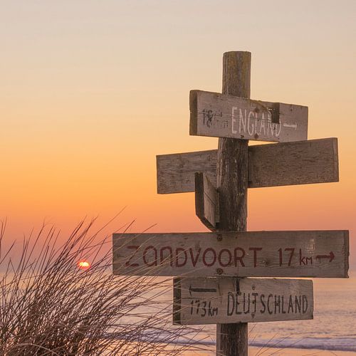 Signpost on Noordwijk beach