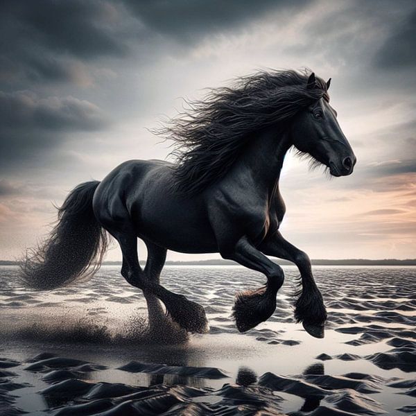 Le cheval frison sur la côte des Wadden 4 par Yvonne van Huizen