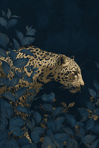 Leopard in Gold and Midnight Blue: Botanical Art