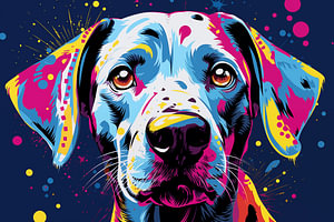 Wunderschöner Hund im Mixed-Media-Pop-Art-Stil