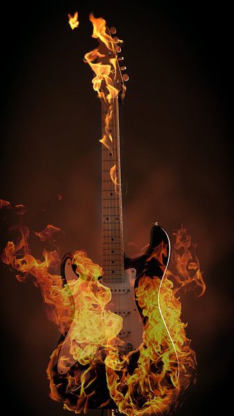 Brandende gitaar van Andreas Berheide Photography