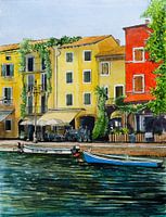 Lazise fishing port | Lake Garda Italy | Watercolor painting