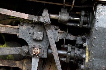 close-up of an old steam locomotive wheel