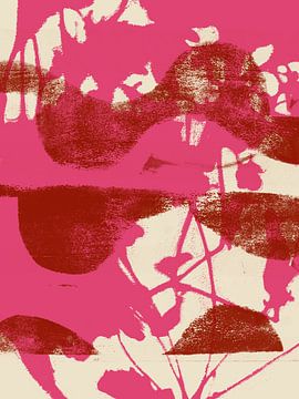 Organische Formen in Neonpink und Terra. Bunte abstrakte Kunst in leuchtenden Farben von Dina Dankers