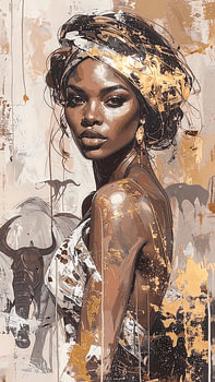 Abstrait moderne - portrait de femme africaine en taupe et or