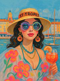 St. Tropez Elegance - Vintage Portret Reis Poster Stijl Muur Kunst van Dagmar Pels
