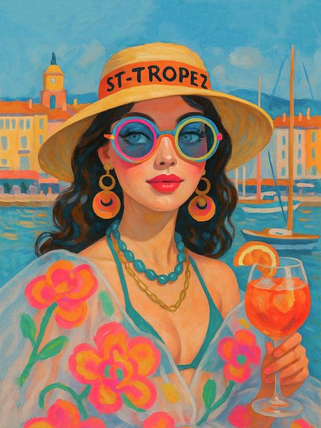 St. Tropez Elegance - Vintage Portret Reis Poster Stijl Muur Kunst van Dagmar Pels