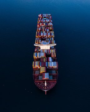 Farbenfrohes Containerschiff auf tiefblauem Meer von Ewold Kooistra