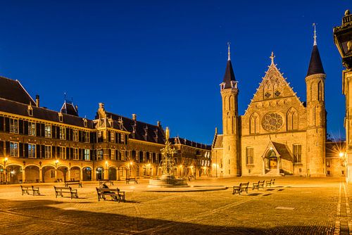 The Binnenhof, The Hague with a clear night sky.