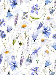 Blauwe weide met wilde bloemen van Floral Abstractions