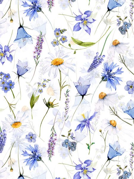 Blaue Wildblumen Wiese von Floral Abstractions