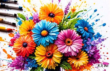 Kleurrijke compositie van wilde bloemen op een witte achtergrond van A.D. Digital ART