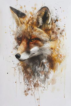 Portret van een vos in aquarel van Richard Rijsdijk