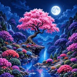 Fantasy Art Wandbild: SAKURAI - Der heilige Baum im japanischen Garten von INFERAURUM - Dark Fantasy Wall Art & Poster