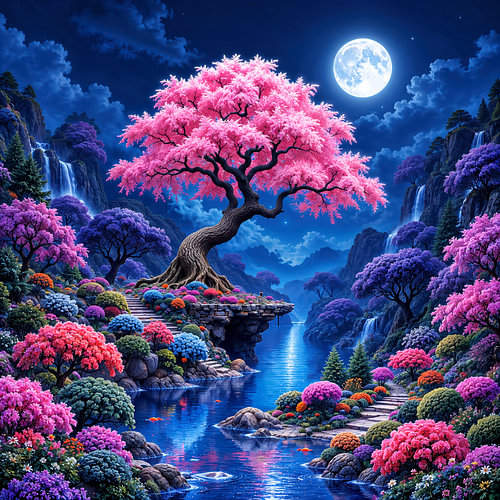 Fantasy Wall Art: SAKURAI - De heilige boom in de Japanse tuin