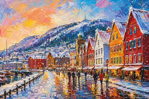 Bergen in Noorwegen schilderij.