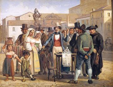 Wilhelm Marstrand, een charlatan die zwarting verkoopt op de Piazza Barberini in Rome, jaren 1840