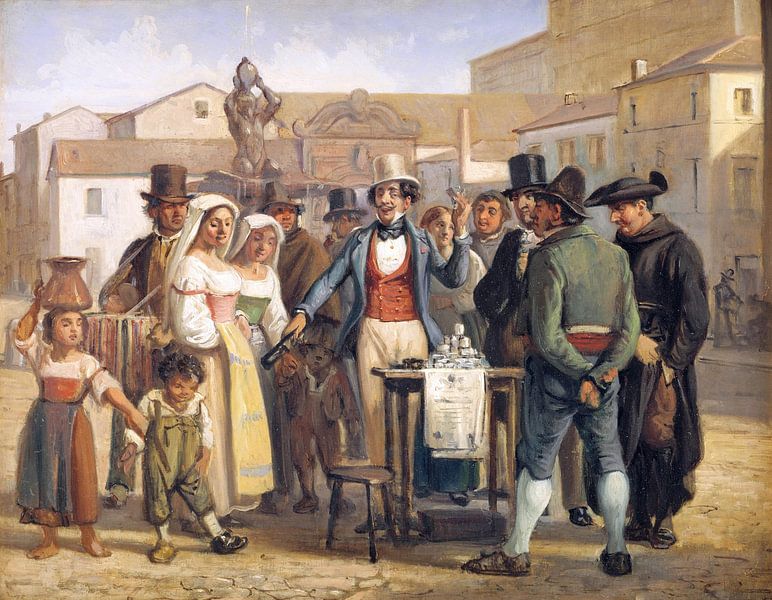 Wilhelm Marstrand, a charlatan selling blacking in Piazza Barberini in Rome, 1840s by Atelier Liesjes