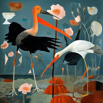 The Black-tailed Godwit and the Egret by Karina Brouwer