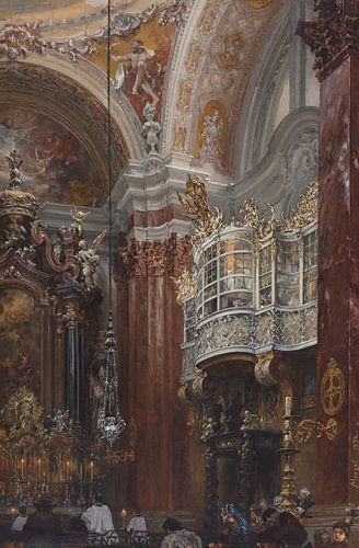 Het interieur van de Jacobskirche te Innsbruck, Adolph von Menzel