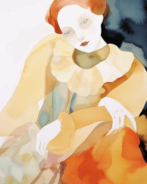 Modern portret in aardetinten, aquarel van Carla Van Iersel