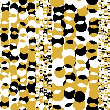Golden Bubbles I. Abstracte geometrische kunst in licht geel goud, zwart en wit van Dina Dankers