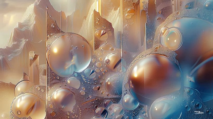 magische Formen in blau-gold-silber-rosa von Gelissen Artworks