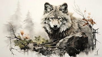 Zeichnung eines Wolfes von Gelissen Artworks