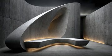 Geschwungene Betonstruktur mit integrierter Sitzfläche von Klaus Tesching - Art-AI