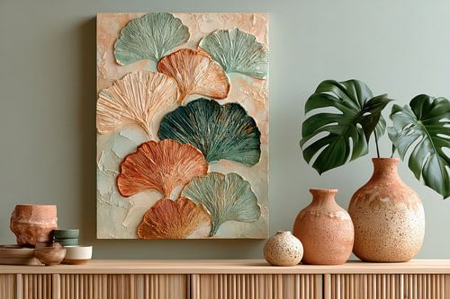 Ginkgo Quartet – Structuurkunst in Terracotta en Saliegroen