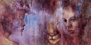 Together: Faces of man and predator_