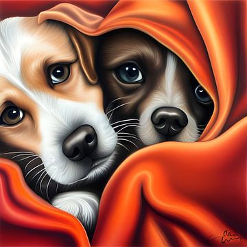 Twee schattige hondenkopjes tussen deken II van Betty Maria Digital Art